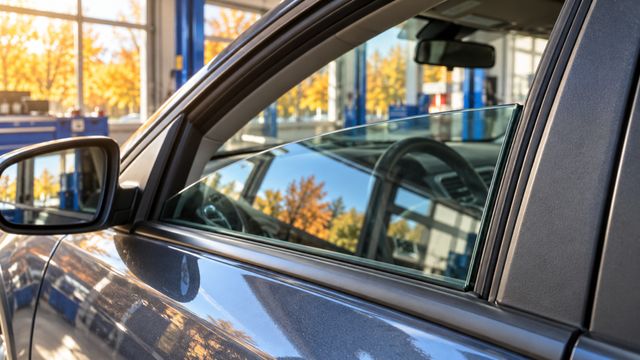 Кромка бокового стекла в направляющей автомобильной двери после установки
